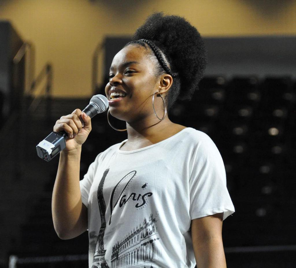 Dalamari Holman, winner of the 2016 Kent Has Talent competition performs spoken word poetry. The Kent-Meridian High School sophomore shared her poem &ldquo;The Typical Black Girl.&rdquo;