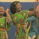 The Matsiko Children&rsquo;s Choir pumped up the crowd at Mill Creek Middle School. MARK KLAAS, Kent Reporter