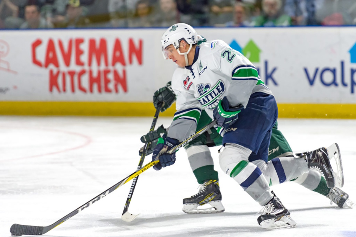 The Thunderbirds&rsquo; Ethan Bear scored a pair of power-play goals against Everett on Saturday night. COURTESY PHOTO, Brian Liesse/T-Birds