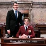 Kent-Meridian&rsquo;s Benjamin Stebbins joins Sen. Joe Fain, R-Auburn, on the Senate floor. COURTESY PHOTO, Washington State Legislature