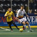 Stars forward Dan Antoniuk competes for the ball against Turlock in past MASL play. The Stars look to stay unbeaten at home against the Express on Friday. COURTESY PHOTO, Red Williamson/Stars