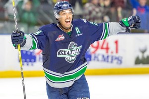 Keegan Kolesar and the Thunderbirds pulled off a road win Saturday night in Everett. COURTESY PHOTO, Brian Liesse/T-Birds