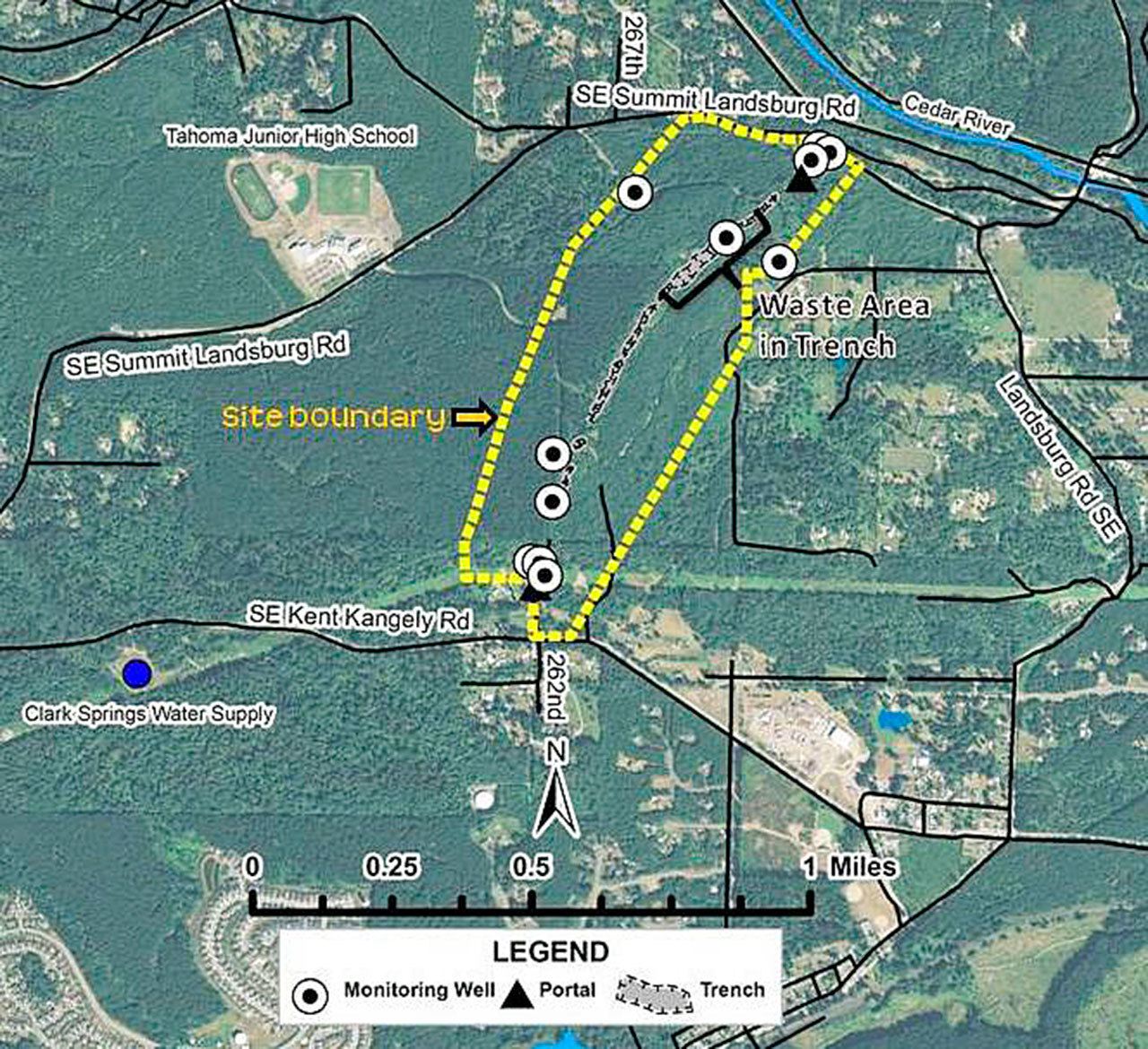 The state Department of Ecology plans to start cleanup this spring of the Landsburg Mine industrial waste site near the city of Kent&rsquo;s Clark Springs watershed that supplies drinking water. Courtesy Photo, City of Kent