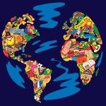 Artwork for the 2017 Latinx Summit was created by Kent&rsquo;s Samantha Montes de Oca, who used symbols to represent each Latin country, such as the sugar skull for Mexico, penguins and yerba mate for Argentina, and the mask for carnivals in Brazil. COURTESY