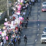Police officers from Kent and other cities that are part of the Valley Civil Disturance Unit move up the James Street/240th Hill last Saturday during a Planned Parenthood rally.