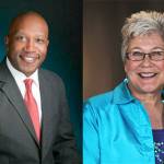 Kent School District Superintendent Calvin Watts, left, and Kent Mayor Suzette Cooke