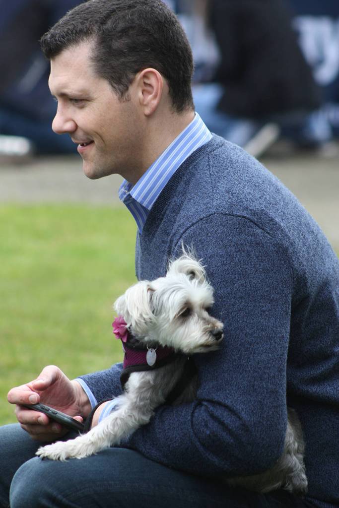 State Sen. Joe Fain and Waffles after the walk. MARK KLAAS, Kent Reporter
