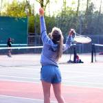 Brianna Stroud serves the ball Wednesday during her match. She lost 6-2, 6-0 to Amy Bender.