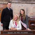 Miss Auburn Heather Haggin, middle, and Miss Auburn&rsquo;s Outstanding Teen Elizabeth Enz join Sen. Joe Fain in Olympia. COURTESY PHOTO, Washington State Legislature