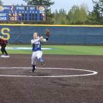 Tahoma junior Danika Dennis releases a pitch during the Bears 12-2 win over Kentlake.