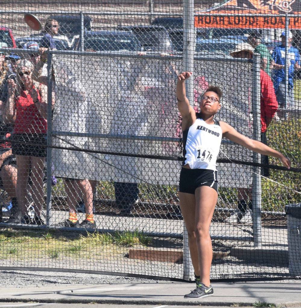 Kentwood&rsquo;s Destiny Capers grabs third in the discus with a toss of 126-10. RACHEL CIAMPI, Reporter
