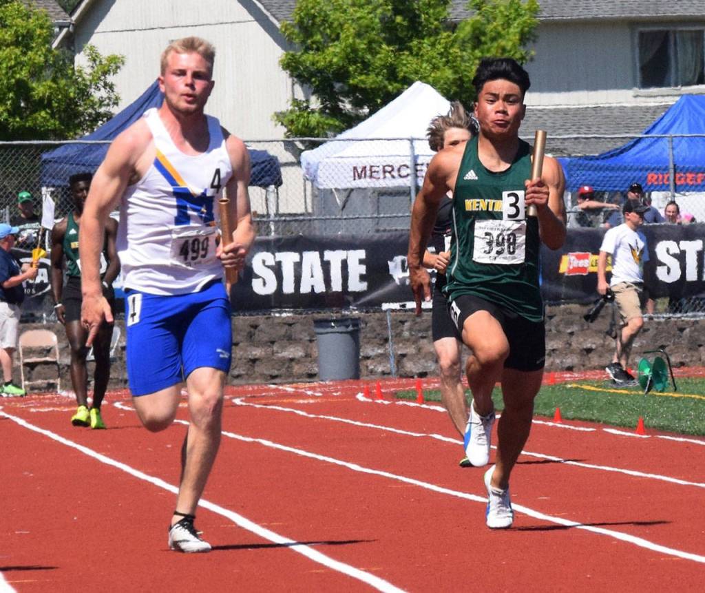 Miguel Punsalan drives home Kentridge&rsquo;s 400-meter relay to third place in 42.97. RACHEL CIAMPI, Reporter