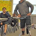 Mill Creek student Kenneth Roberts shows off the prosthetic leg his group made. Robert acted as the amputee for the project. HEIDI SANDERS, Kent Reporter