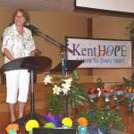 Susan Sommerman, KentHOPE board chair, speaks at the recent spring brunch. COURTESY PHOTO