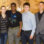 From left, Amna Hadzihasanovic, Ederly Beausilien, Dmitriy Koval and Boo Park are four of the nearly 20 Computer Information Systems students who are designing the corporate computer network that will be used during the International Collegiate Cyber Defense Invitational, June 20–22. Organized and hosted by Highline College, the invitational will bring together students from higher education institutions around the world. COURTESY PHOTO, Highline College