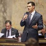 Joe Fain, R-Auburn, speaking on the Senate floor in Olympia, worked to the brink to help broker a deal to fully fund education. COURTESY PHOTO