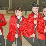 Kent Valley Figure Skating Club&rsquo;s Sydney Thayer-O&rsquo;Brien, Elaine Jurun, Lillian Wood and Sasha Desaunois-Mullen mug after their &ldquo;Jersey Boys&rdquo; mini production program. MARK KLAAS, Kent Reporter