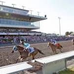 Mach One Rules, one of the Longacres Mile favorites, stormed to wins in the 6½-furlong Budweiser Stakes in a meet-best 1:13.94 and, above, the Mt. Rainier Stakes in a meet-best 1:42.55. COURTESY PHOTO