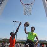 Patreon Lee, a senior-to-be at Auburn High School, drives to the rim during the Marsh Classic 3-on-3 basketball tournament at Emerald Downs last Saturday. MARK KLAAS, Auburn Reporter