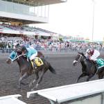 Mach One Rules (No. 4) leads to the wire to take the $50,000 Muckleshoot Tribal Classic at Emerald Downs on Sunday. COURTESY TRACK PHOTO