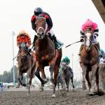 Elliott Bay holds off Sippin Fire in the WTBOA Lads Stakes earlier this season. COURTESY TRACK PHOTO