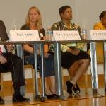 Candidates for the Kent City Council participate in a debate: Satwinder Kaur, Paul Addis, Toni Troutner, Tye Whitfield, Brenda Fincher and Russ Hanscom. STEVE HUNTER/Kent Reporter