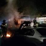 Despite difficulty in getting to the middle of the car lot, Puget Sound Fire crews were able to quickly put water on the five vehicles that were burning early Saturday morning. COURTESY PHOTO, Puget Sound Regional Fire Authority