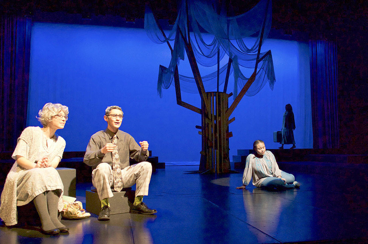 From left to right: Grams (Adah Stewart), Gramps (Daniel Drake) and Sal (Synterra Jones) are part of Kent-Meridian Highs production of Walk Two Moons. The show runs Nov. 15-18. COURTESY PHOTO, Kent-Meridian