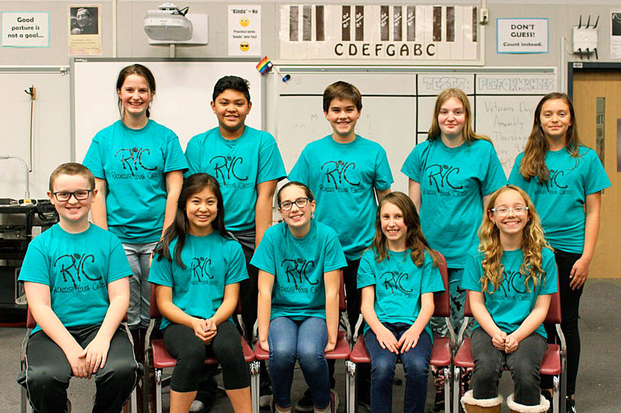 Honored Rainier Youth Choirs members are, back row, from left, Olivia Johnson, Carter Hickok, Michael Graham, Bernice McKee, Alaina Barnhart; front row, from left, Ryan Monsen, Macy Hirota, Eleanor Robinett, Astrid Forsythe, Autumn Chociej. Not Pictured: Olivia Duskin, Stina Rude. COURTESY PHOTO
