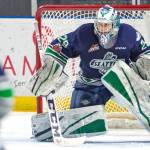 Seattle goalie Matt Berlin was sharp, making 27 saves on 28 shots in blanking Everett on Saturday night. COURTESY PHOTO, Brian Liesse, T-Birds