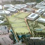 This artist rendering shows the Microsoft planned redevelopment, including the removal of 12 buildings and the construction of 18 new ones, along with open spaces and sports fields. Courtesy of Microsoft