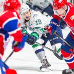 Thunderbirds center Donovan Neuls fights for the puck during WHL play against Spokane on Saturday night at the accesso ShoWare Center. COURTESY PHOTO, Brian Liesse/T-Birds