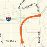 WSDOT will build a new flyover ramp connecting the HOT lanes on SR 167 to the carpool lanes on I-405 in Renton. This ramp is designed to improve traffic flow and safety at this critical interchange. COURTESY MAP, WSDOT