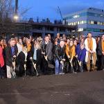 Kent Mayor Dana Ralph, fifth from right, and Renton Mayor Denis Law, fifth from left, join others on Jan. 22 at the groundbreaking of a new facility at Valley Medical Center in Renton that will house a cancer center and orthopedic surgical program. LEAH ABRAHAM, Renton Reporter