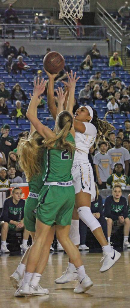 Jaquaya Miller goes up for a shot. She led Kentridge with 21 points, 14 rebounds and three assists. SARAH BRENDEN, Reporter