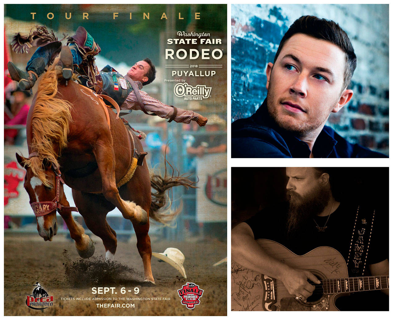 Get ready for thrill-seeking action when the first Wrangler Pro Rodeo Tour Finale presented by Justin Boots performance comes to the Washington State Fair o Sept. 6-9. Country musics Scotty McCreery, upper right, and Jamey Johnson, below right, perform Sept. 8 and 9. COURTESY PHOTO