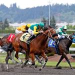Citizen Kitty (4), with Jose Zunino aboard, takes a 1 ¼-length victory Sunday in the $21,500 Muckleshoot Casino Purse for older fillies and mares at Emerald Downs. COURTESY TRACK PHOTO