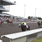 Invested Prospect (No. 10) holds off Mother of Dragons to capture the $50,000 Hastings Stakes for older fillies and mares at Emerald Downs on Monday. COURTESY TRACK PHOTO