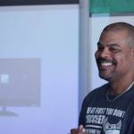 Brandon Greenwood, who produces movies, reality TV shows and videos, fields questions from students. MARK KLAAS, Kent Reporter