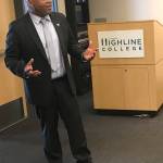 John Mosby, new president for Highline College, speaks at a small reception July 12. Federal Way Mirror photo