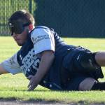 Dylan Pleasants from Seattle South King Sluggers fields the ball during action against a team from the city of Kent last Sunday at Hogan Park. RACHEL CIAMPI, Kent Reporter