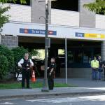 Deputies patrol outside the Kent Station parking garage on July 26. STEVE HUNTER, Kent Reporter