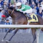 Yulong Warrior and Evin Roman race to victory in the $100,000 Getaway Day Stakes for 3-year-olds on Sunday at Emerald Downs. COURTESY PHOTO