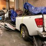 The Washington State Patrol on Tuesday released this photo of the white 2004 Nissan Titan pickup that crashed and killed four Kent men early Sunday along State Route 518. The driver, also of Kent, survived and has been arrested on four counts of vehicular homicide. COURTESY PHOTO, Washington State Patrol