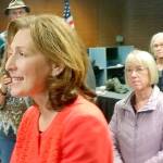 Democratic candidate Dr. Kim Schrier, locked in a tight race with Republican Dino Rossi for the U.S. 8th Congressional District seat, talks to campaign volunteers as U.S. Sen. Patty Murray listens behind her at the Aerospace Machinists Hall in Auburn on Monday afternoon. ROBERT WHALE, Auburn Reporter