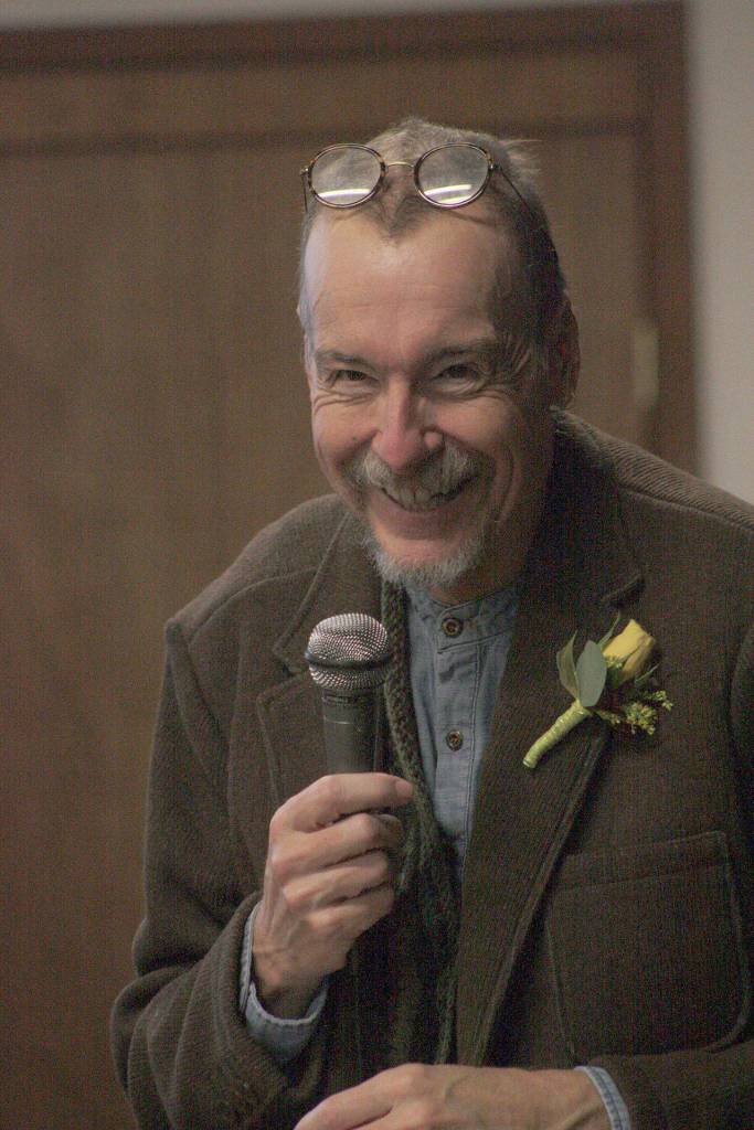 Mark Albertson, the master of ceremonies, shares a laugh with the audience. MARK KLAAS, Kent Reporter
