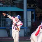 Kent-Meridians Isaac Cordova delivers a pass in action against Mount Rainier this season. The record-breaking senior quarterback was chosen as one of the NPSL Sound Divisions top players. MARK KLAAS, Kent Reporter