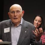 Harry Williams, past president and longtime member of the Kent Chamber of Commerce, talks to members during the chambers 70th birthday celebration last week. MARK KLAAS, Kent Reporter