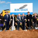 From left to right: Greg Canfield, Alabama Secretary of Commerce; Kim Lewis, Huntsville/Madison County Chamber 2019 Board chair; Huntsville Mayor Tommy Battle; Alabama Gov. Kay Ivey; United Launch Alliance CEO Tory Bruno; Blue Origin CEO Bob Smith; Madison County Commission Chairman Dale Strong; U.S. Sen. Doug Jones; U.S. Congressman Mo Brooks; Clayco CEO Bob Clark. COURTESY PHOTO, Blue Origin