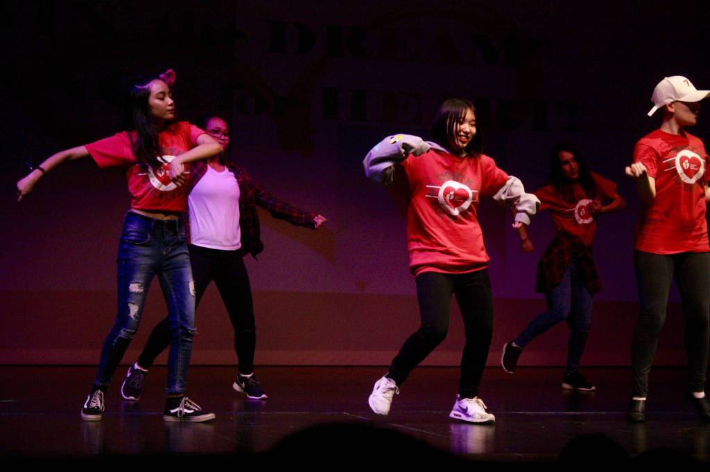 Students perform a hip-hop number during Kentridges Dance for Heart program at the schools Performing Arts Center on Friday night. MARK KLAAS, Kent Reporter
